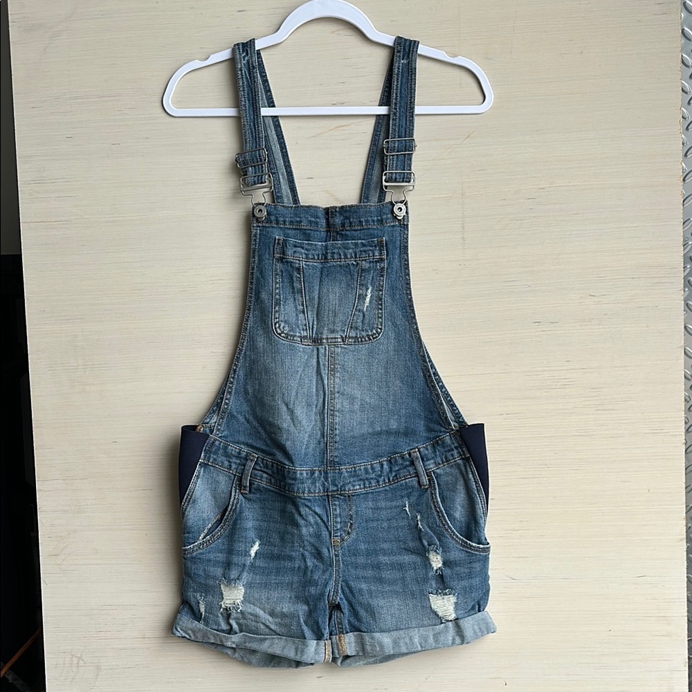 Indigo Blue Maternity Denim Overall Shorts Size Small